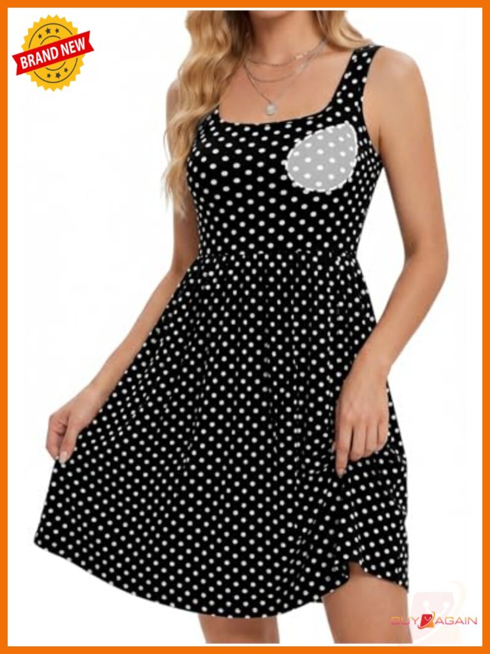 Womens Built in Bra Tank Dress Pockets Square Neck Sleeveless A-line Summer